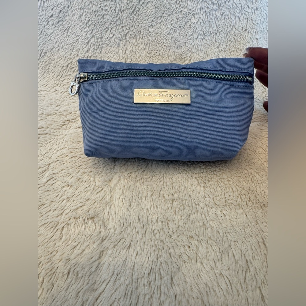 Salvatore Ferragamo Parfums Smoky Blue Logo Cosmetic Bag